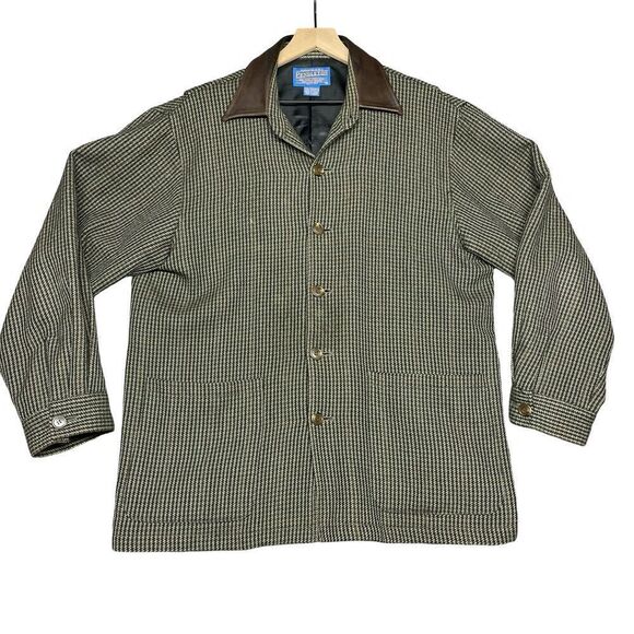 VTG Pendleton Jacket Mens M Gingham Plaid Chore Blazer 2 Pocket Wool Shacket - Picture 1 of 10